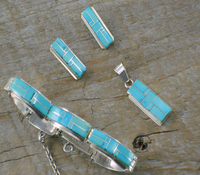 Native American Jewelry Set Turquoise Zuni Inlay